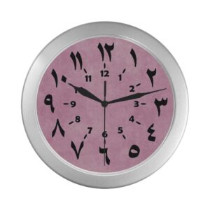 wall clock numbers arabic numerals pink background