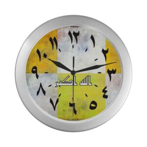 wall clock seconds calligraphy arabic numerals yellow aesthetic