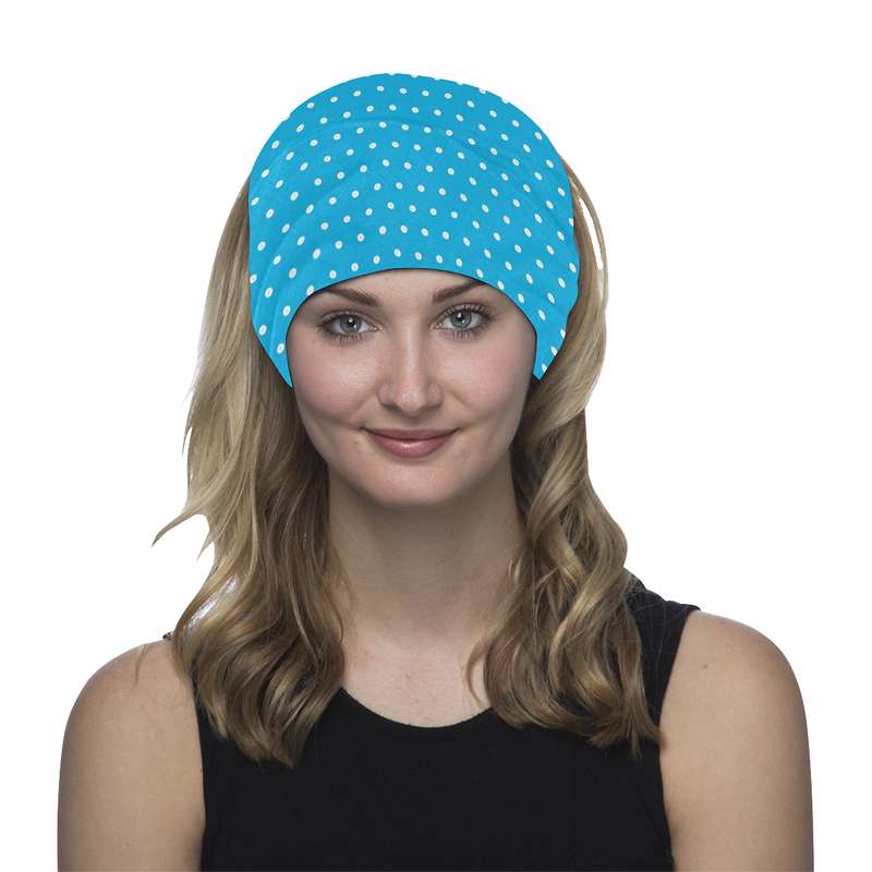 polka pin dot blue multipurpose headgear face mask headband