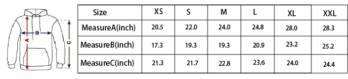 men's classic hoodie size chart