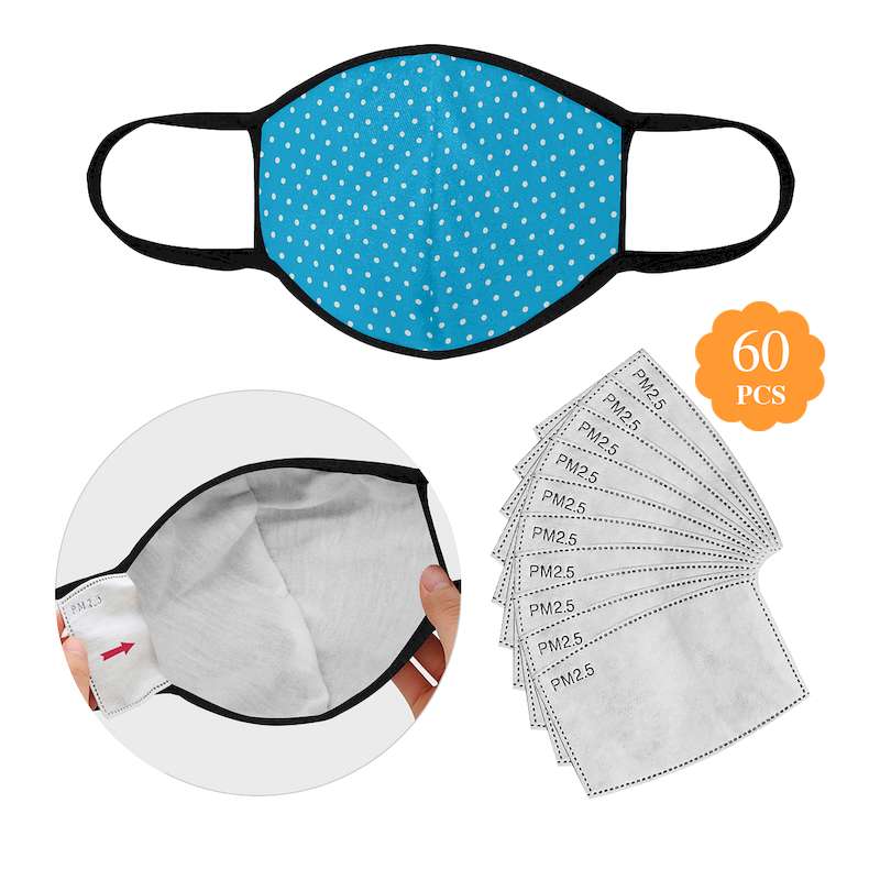 polka dot pin sky blue face mask 60 filters included