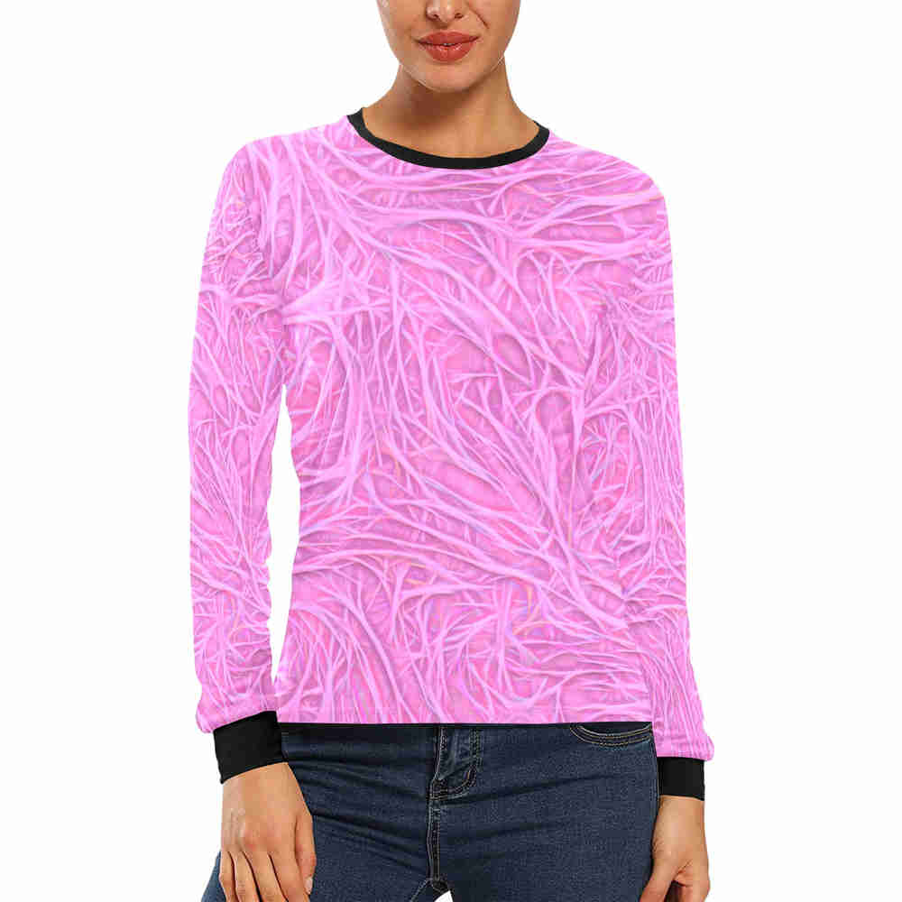 pink vein womens long sleeve t shirt model