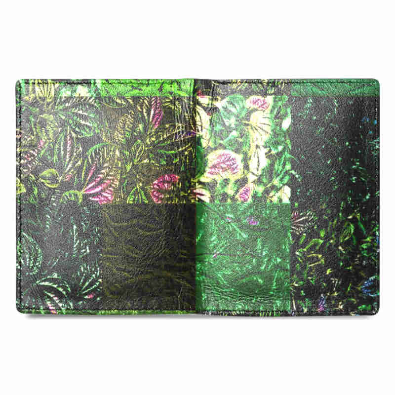 mens wallet foliage patchwork leather wallet open