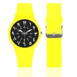 sport watch arabic numerals numbers neon yellow back strap